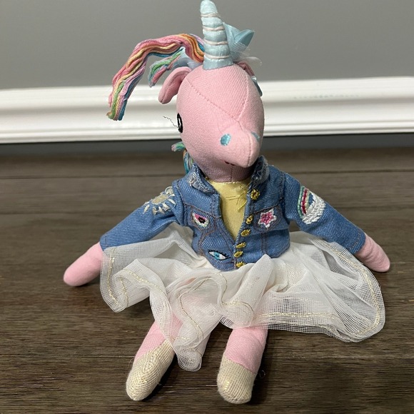 Pottery Barn Kids Other - Pottery Barn Kids Sophie Unicorn Plush Ornament Denim Jacket Rainbow Tail 12"